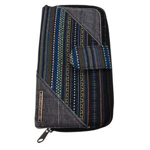 Dakine Womens Bi Fold Canvas Wallet w/ Zippered Pocket Blue Striped Boho